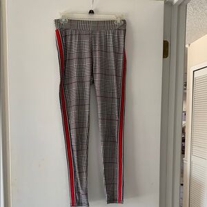 Plaid Leggings with Red Stripe